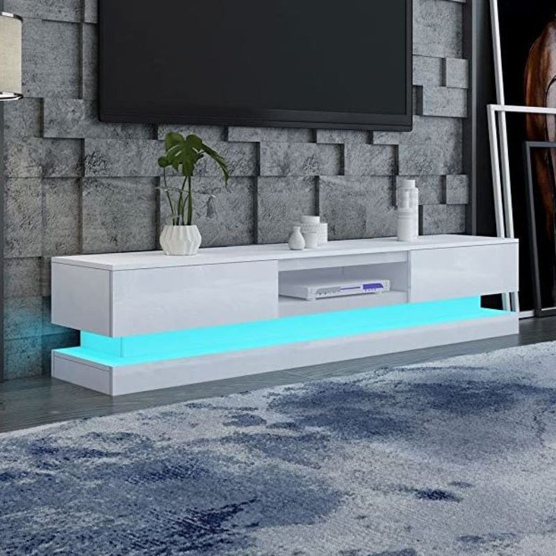 NNEDSZ Modern High Gloss LED RGB TV Entertainment Unit with Storage 220cm - White